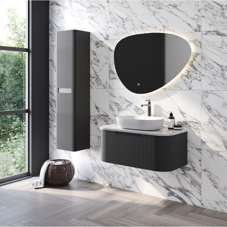 Eagle 900mm Ribbed Wall Hung Matt Black Vanity Unit & White Worktop N23