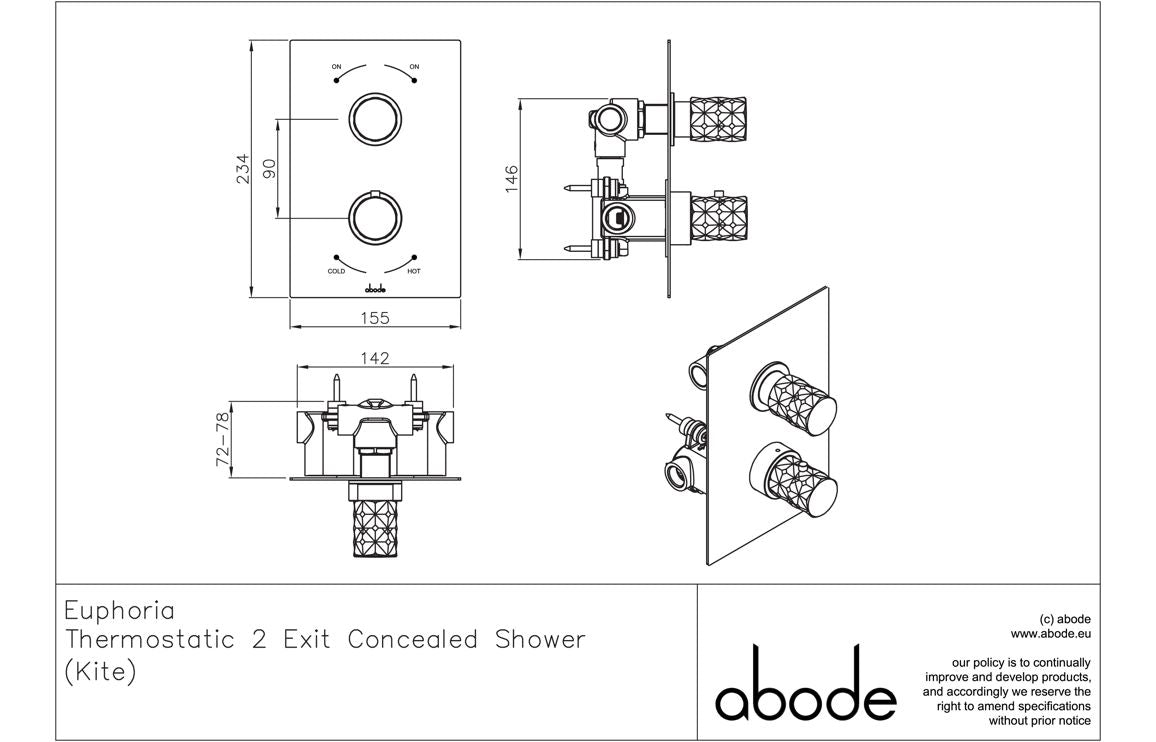 Abode Kite Concealed Shower (2 Exit) - Antique Brass AB4573
