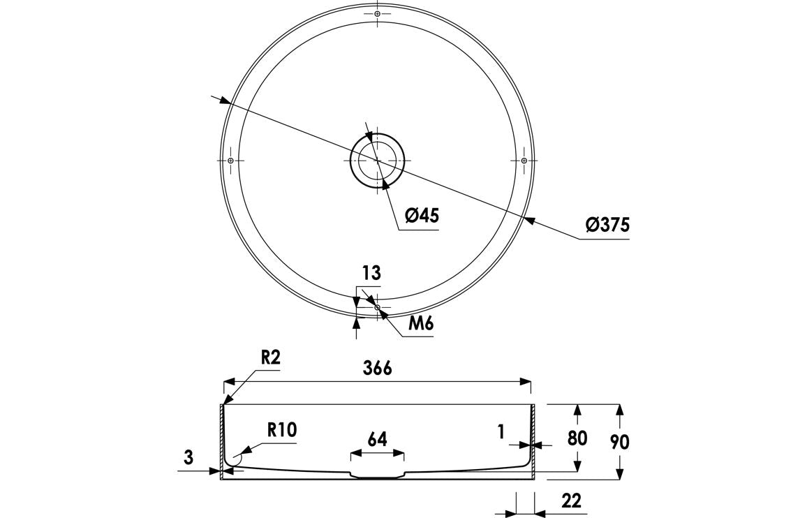 Abode Iox 375mm Round Steel Brass Basin