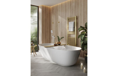 Abode Levarto Floor Standing Bath Shower Mixer - Matt White & Brass AB2806