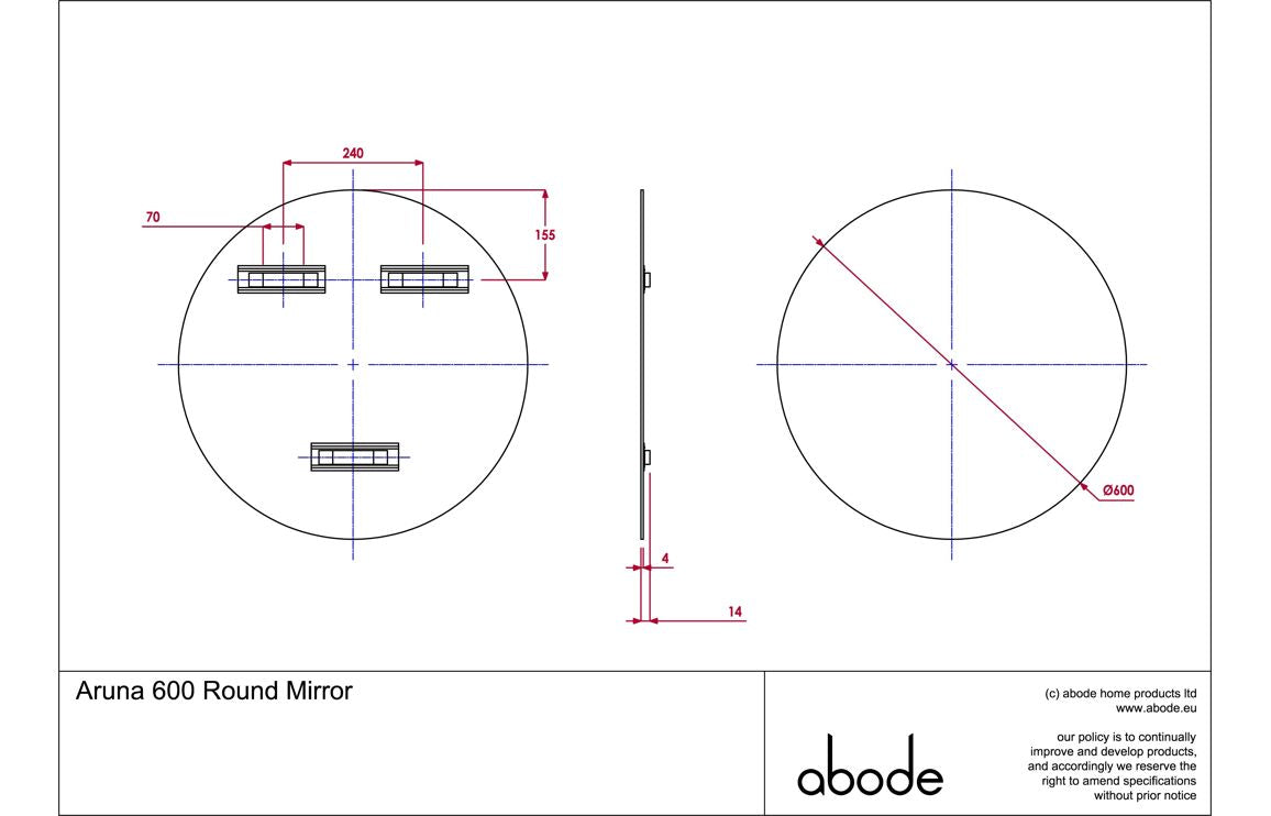 Abode Aruna 600mm Frameless Round Mirror ABM1035