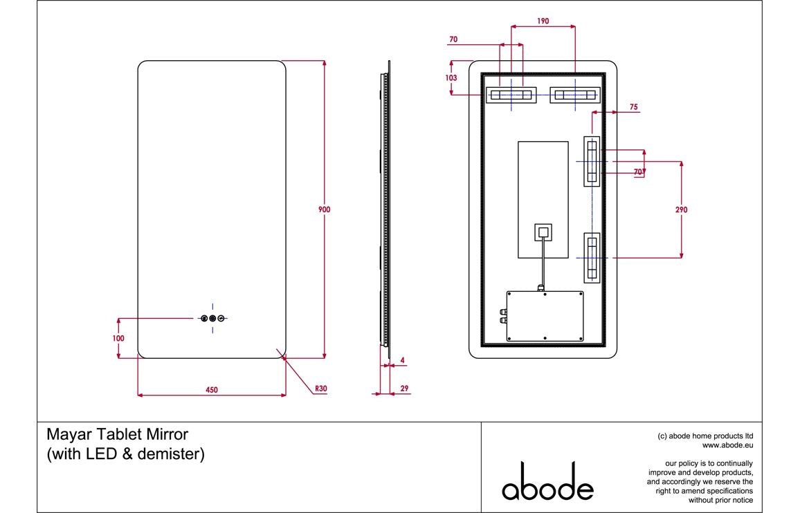 Abode Aruna 450x900mm Frameless Tablet LED Mirror ABM1041