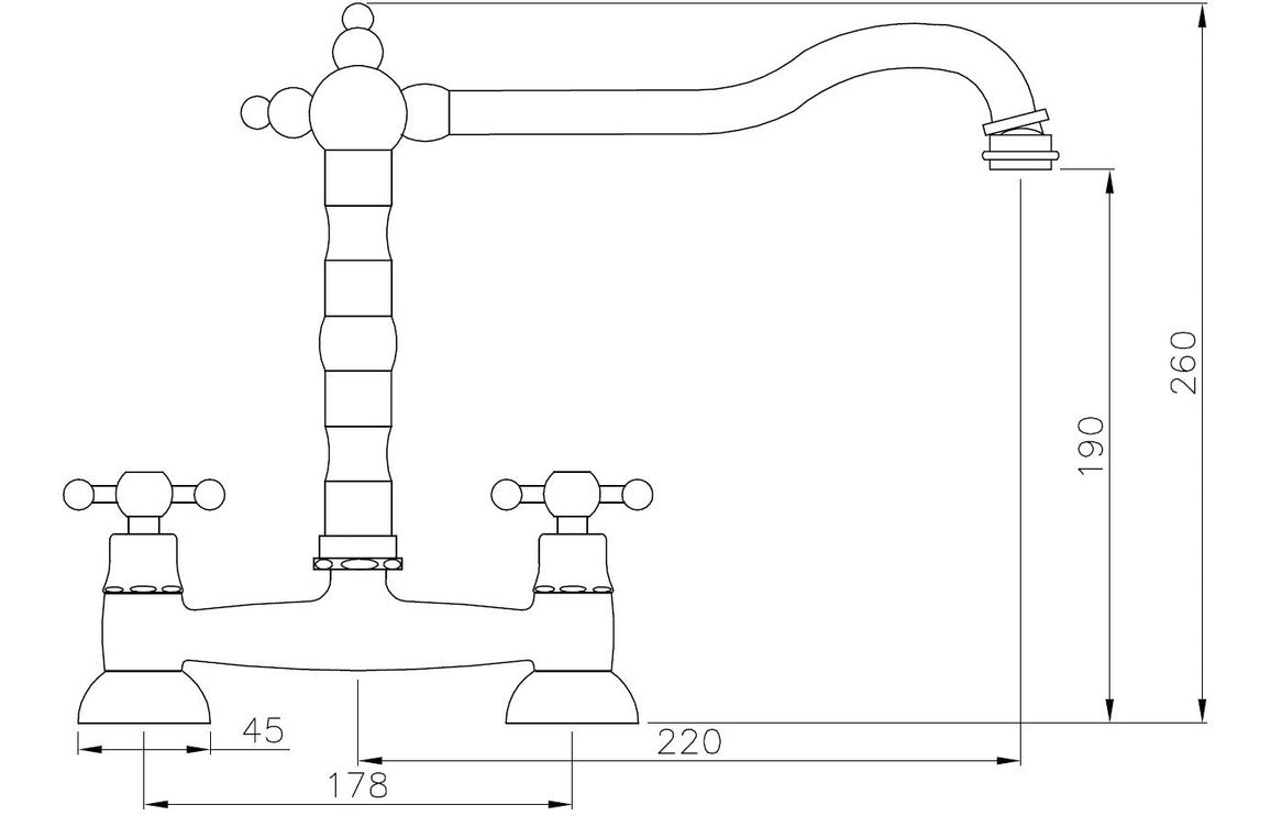 Abode Melford Bridge Mixer Tap - Antique Brass AT1047