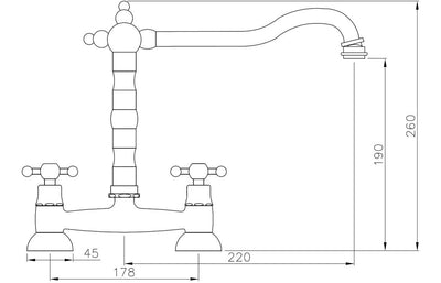 Abode Melford Bridge Mixer Tap - Antique Brass AT1047