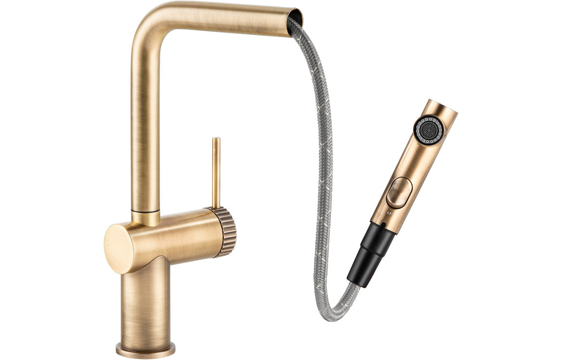 Abode Fraction Pull-Out Mixer Tap - Antique Brass AT2158