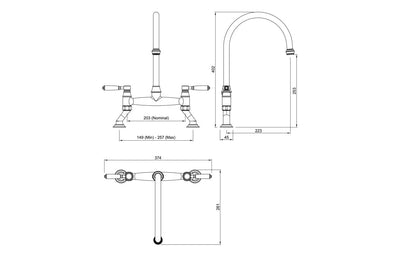 Abode Oxbury Bridge Mixer Tap - Antique Brass AT2225