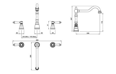 Abode Mayenne 3 Part Mixer Tap - Antique Brass AT2237