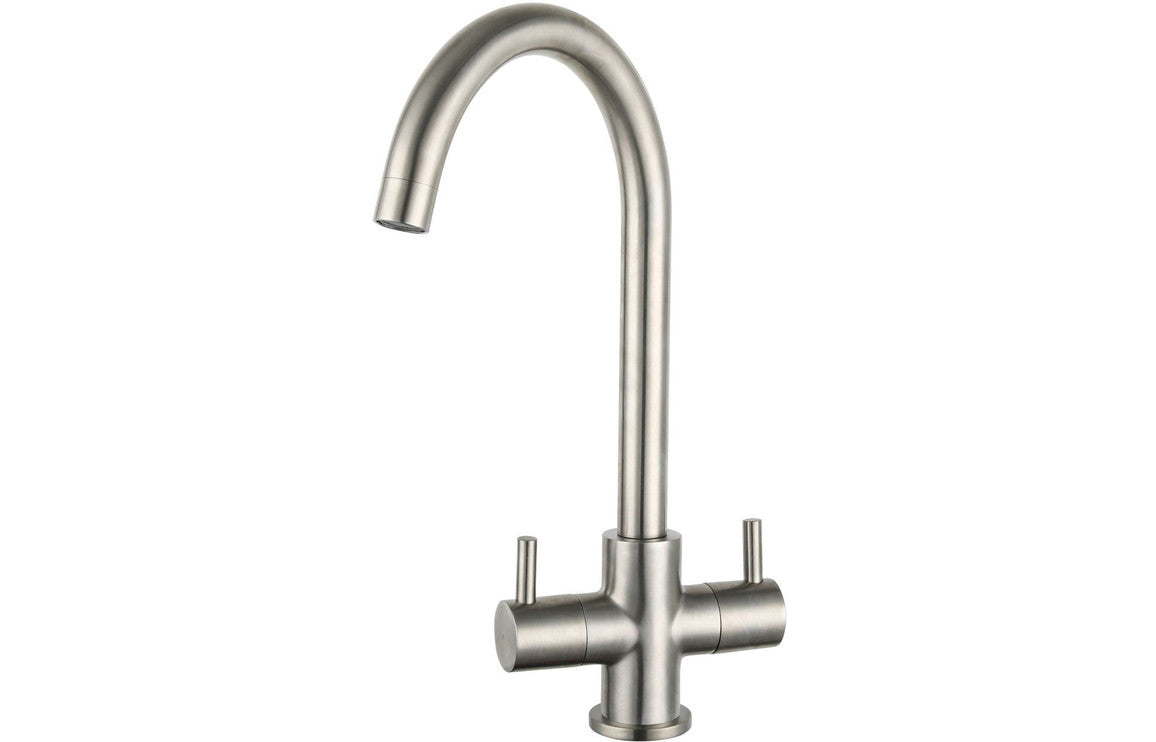 Prima Staten Swan Neck Dual Lever Mixer Tap - Brushed Steel BPR2206