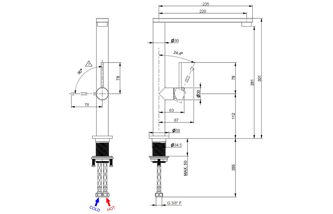 Prima+ Mosa Single Lever L-Shaped Tall Mixer Tap - Chrome BPR552