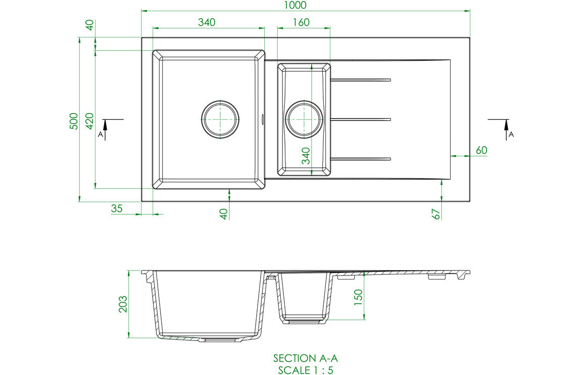Prima+ 1.5 Bowl & Drainer Inset Granite Kitchen Sink - White- CPR323