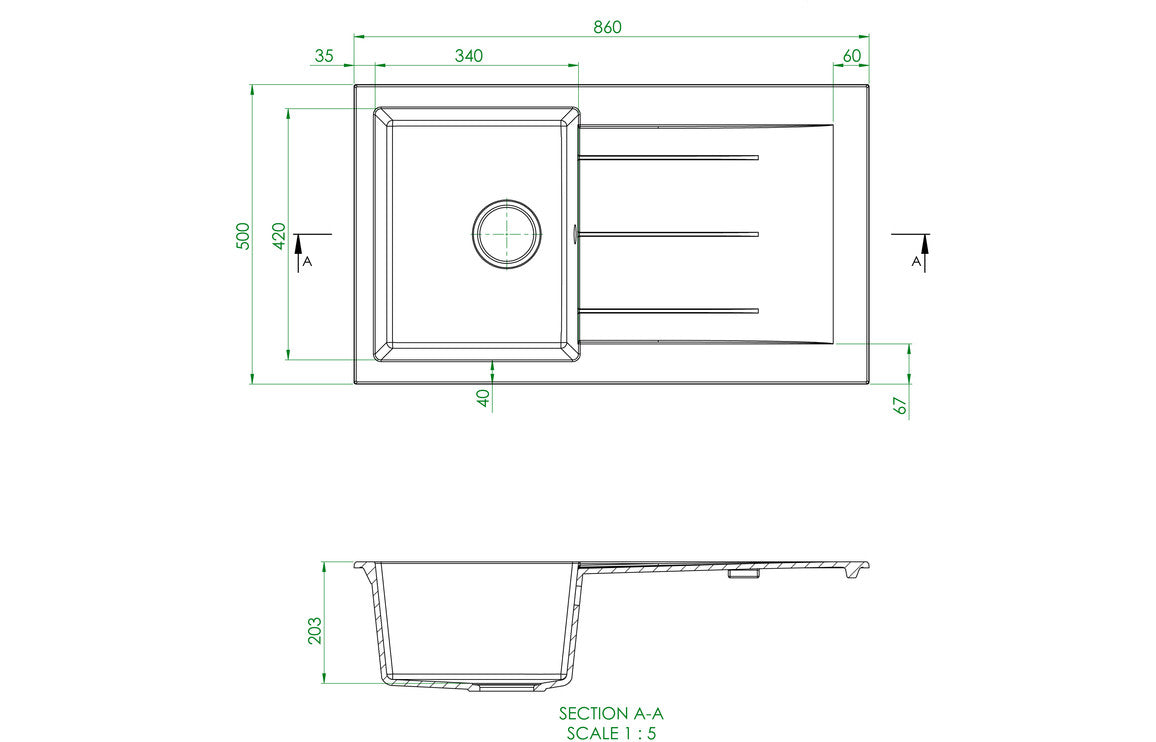 Prima+ 1 Bowl Granite Reversible Compact Inset Sink with Drainer - Light Grey- CPR347