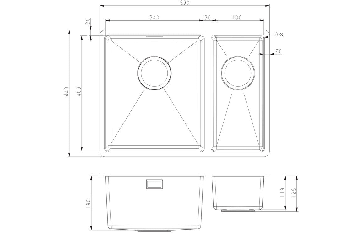 Prima+ 1.5B R10 LH Inset/Undermount Sink - St/Steel CPR524