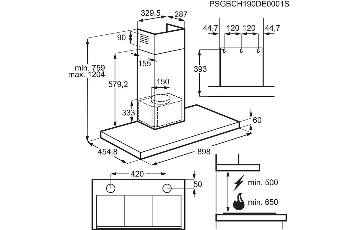 AEG DBE5961HG 90cm Box Chimney Hood - St/Steel
