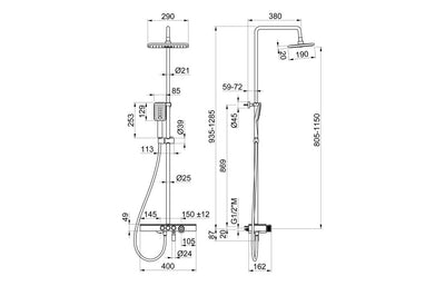 Vema Thermostatic Shower Column w/Fixed Head, Riser, Shelf & Foot Wash - White/Chrome DICM0460