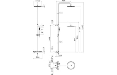 Vema Thermostatic Round Bar Valve w/Fixed Head & Riser - Brushed Brass DICM0852
