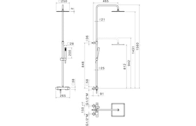 Vema Thermostatic Square Bar Valve w/Fixed Head & Riser - Chrome DICM0466