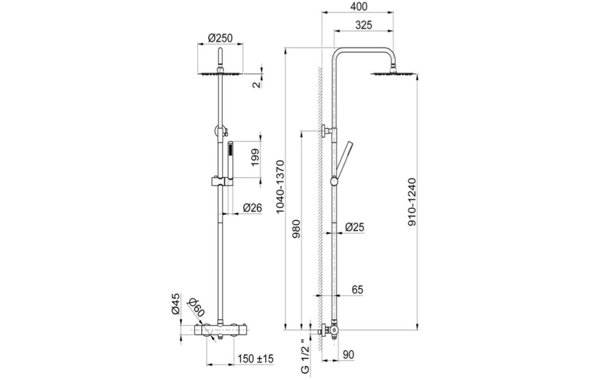 Vema Thermostatic Shower Column w/Fixed Head & Riser - St/Steel DICM0520