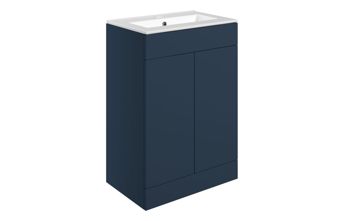 610mm Floor Standing 2 Door Basin Unit & Basin - Matt Deep Blue