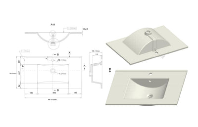 815mm Wall Hung 2 Drawer Basin Unit & 1TH Basin - Matt Deep Blue