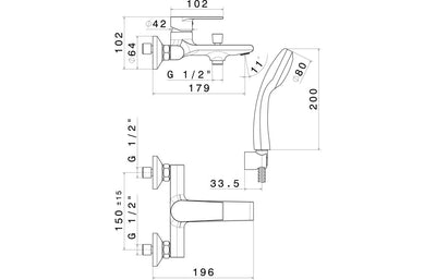Vema Timea Wall Mounted Bath/Shower Mixer - Chrome DITB1082