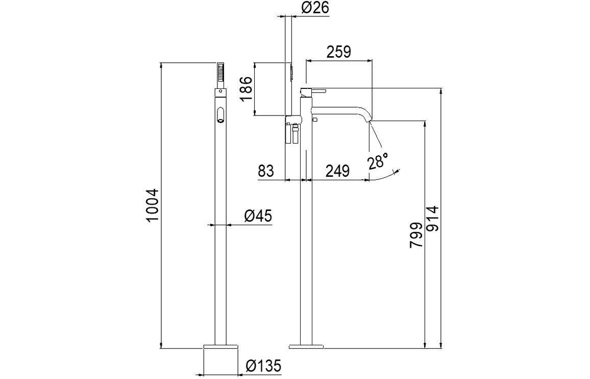Vema Maira Floor Standing Bath Filler - Chrome DITB1098