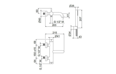Vema Tiber Wall Mounted Bath/Shower Mixer - St/Steel DITB1148