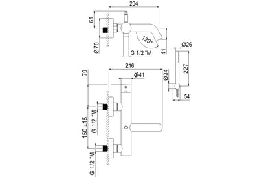 Vema Maira Wall Mounted Bath/Shower Mixer - Matt Black DITB2138