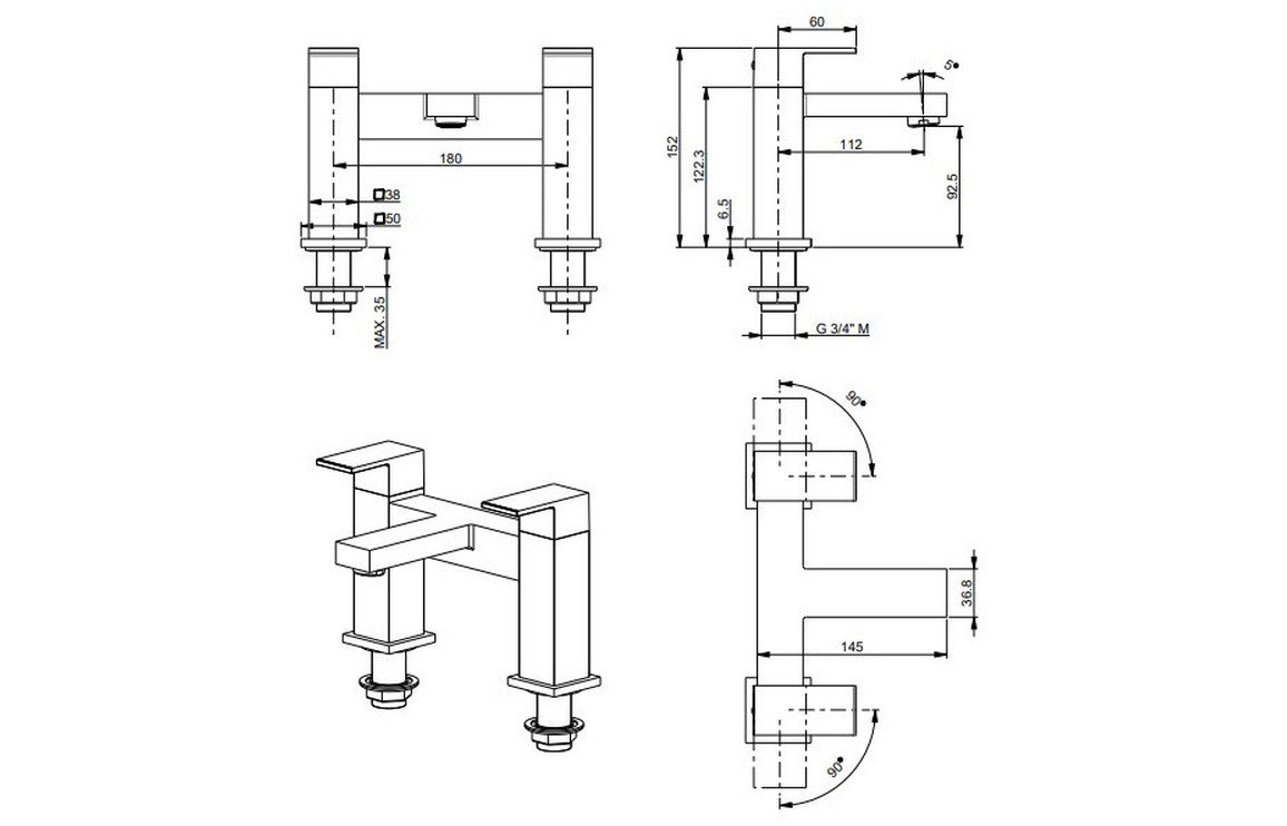 Vema Lys Deck Mounted Bath Filler - Chrome DITB2142