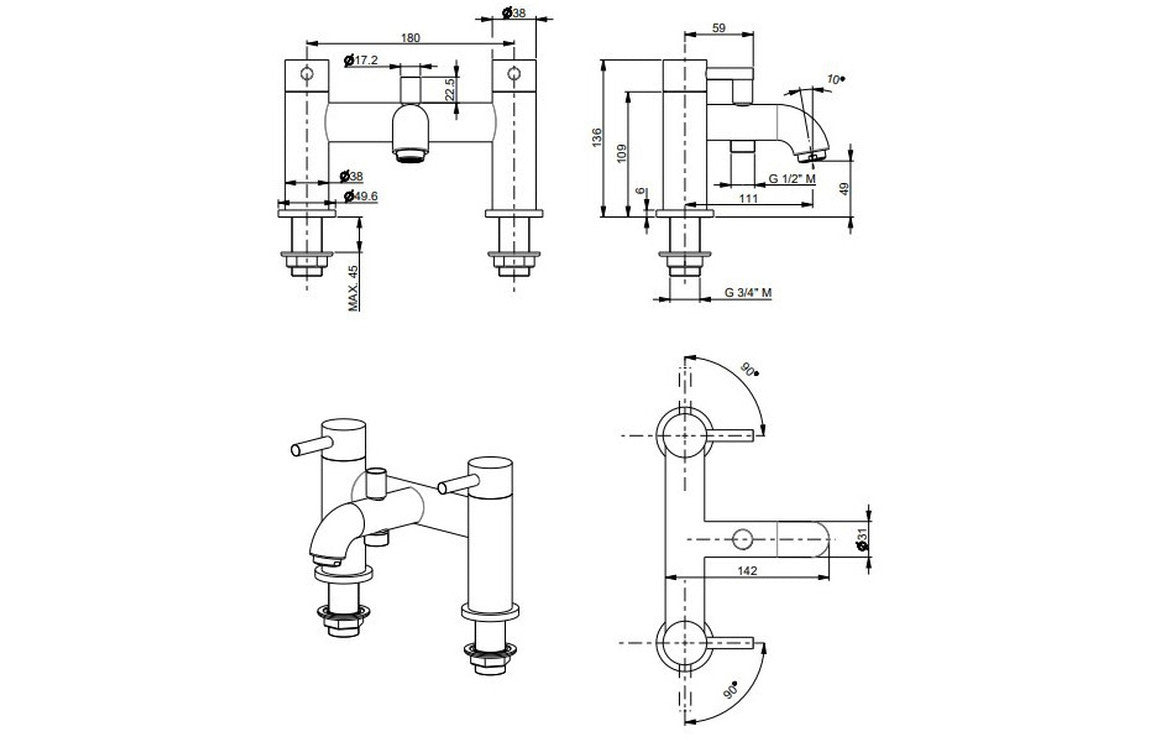 Vema Maira Deck Mounted Bath/Shower Mixer - Chrome DITB2144
