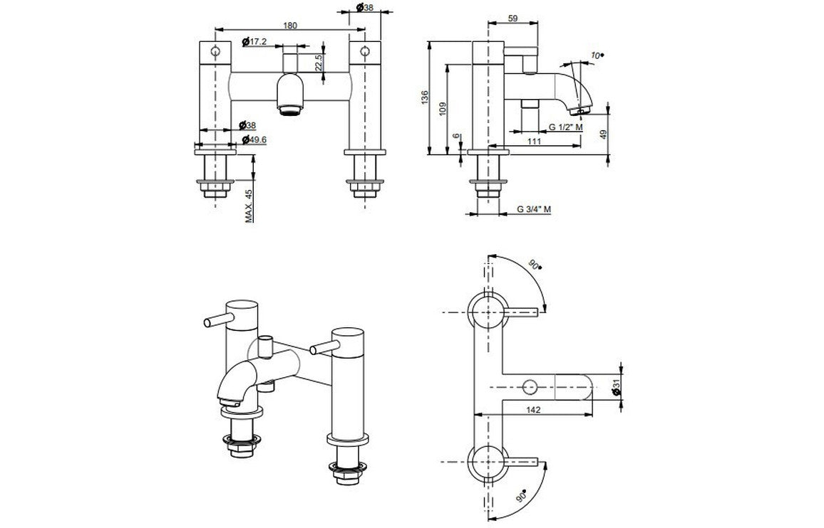 Vema Maira Deck Mounted Bath/Shower Mixer - Matt Black DITB2148
