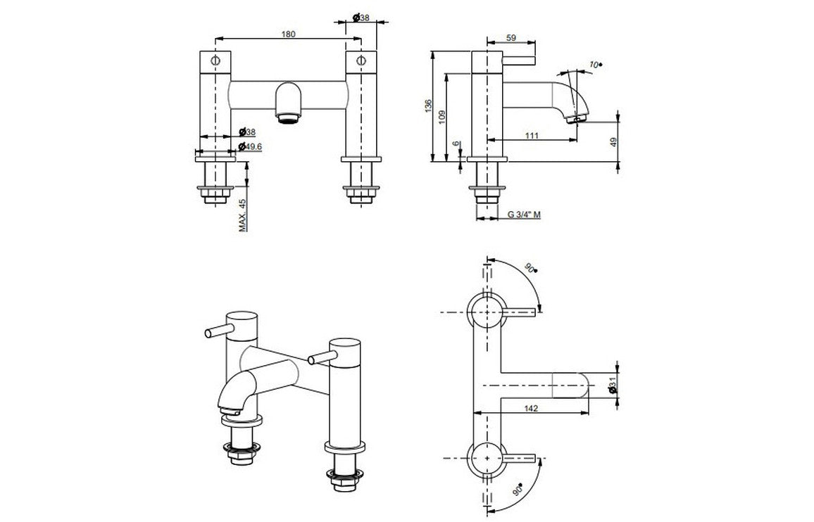 Vema Maira Deck Mounted Bath Filler - Matt Black DITB2150