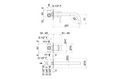 Vema Tiber Wall Mounted Basin Mixer - Brushed Brass DITS1402