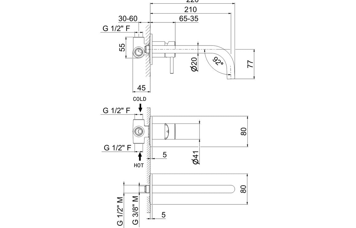 Vema Maira Wall Mounted Basin Mixer - Chrome DITS1224