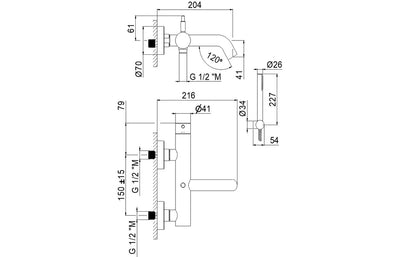 Vema Maira Wall Mounted Bath/Shower Mixer - Chrome DITS2034