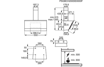 AEG DVB5560B 55cm Angled Chimney Hood - Black Glass