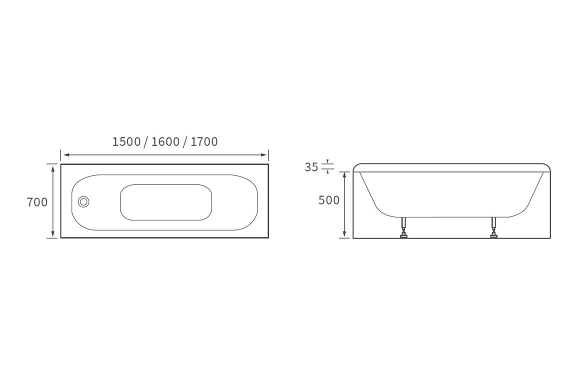 Steel Single End 1500x700x500mm 2TH Bath W/Legs DIBRP2028