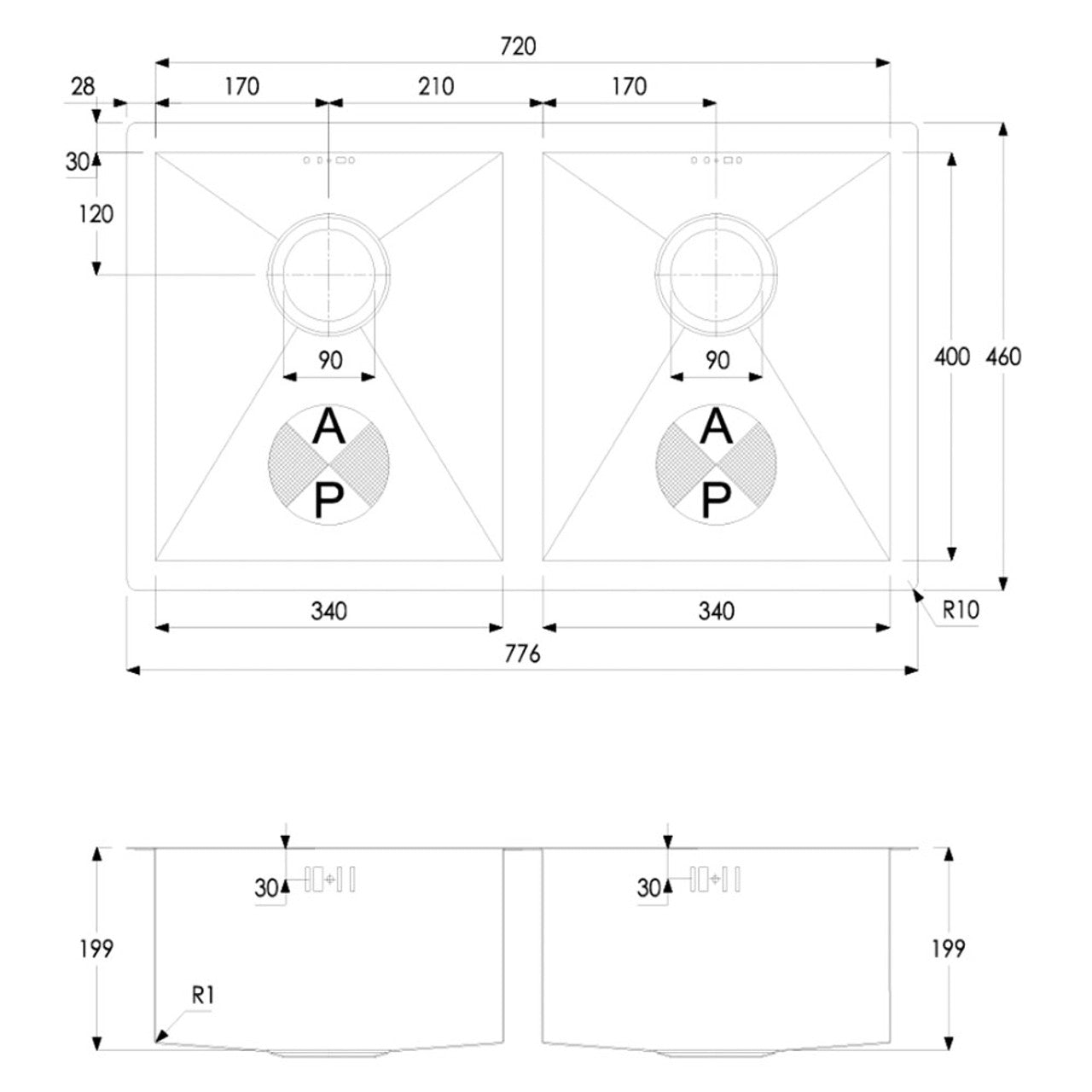 Abode Matrix R0 Double Bowl Sink AW50122