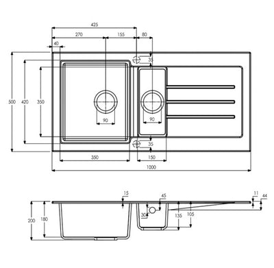 Abode XCITE 1.5 Bowl Inset Granite Sink Grey