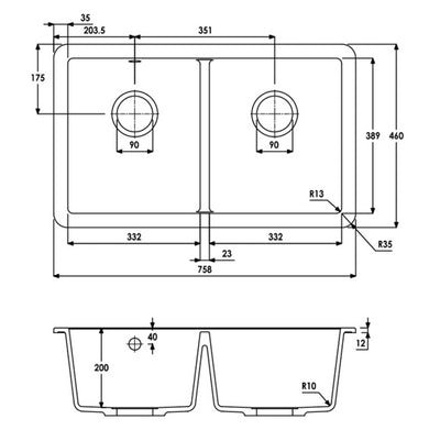 Abode MATRIX SQGR15 2.0 Bowl Granite Sink Grey