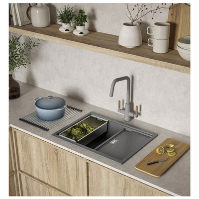 Abode Pronteau Scandi-X 4 in 1 Hot & Filtered Kitchen Tap Wood Handles Matt Grey