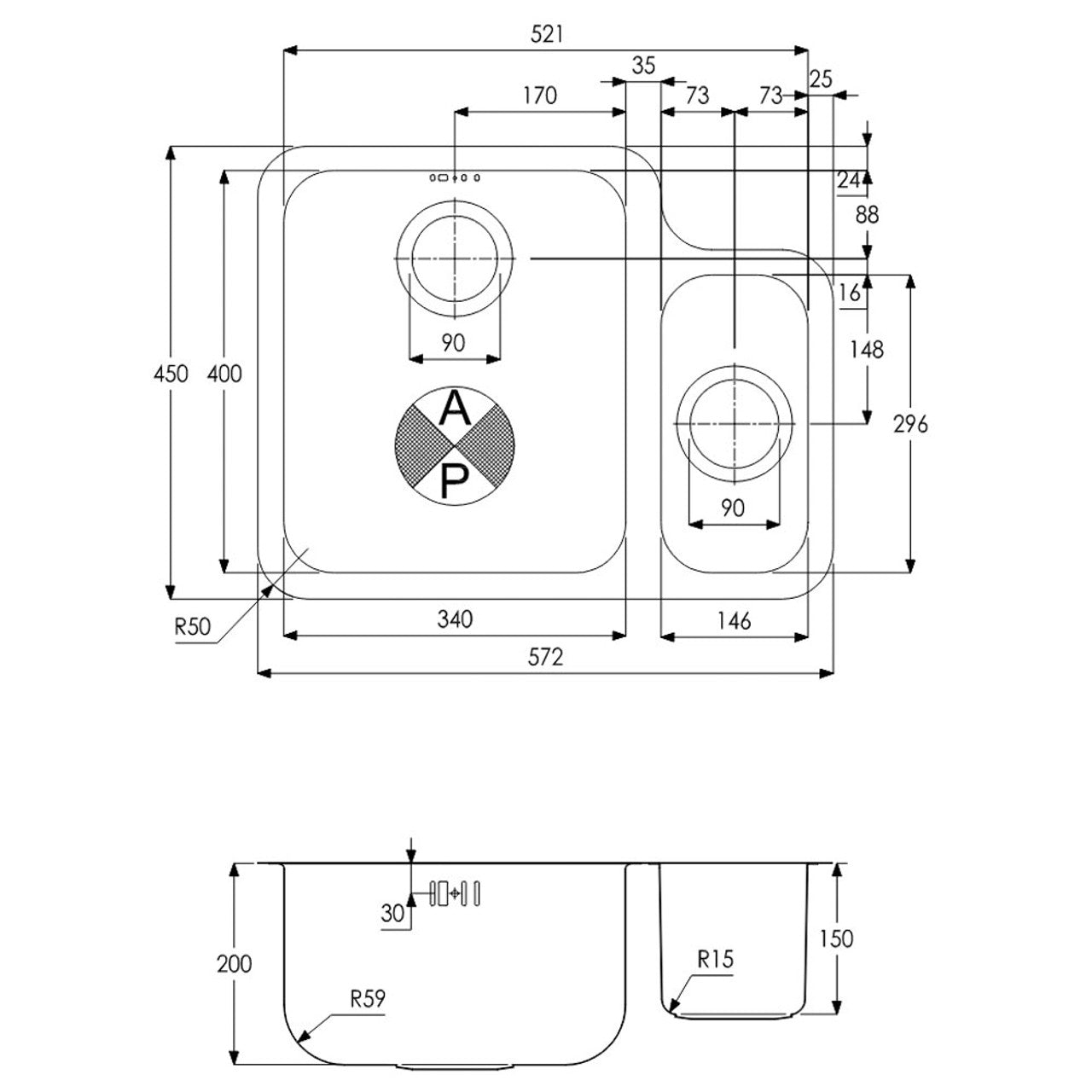 Abode MATRIX R50-150L Stainless Steel Sink Left Hand or Right Hand