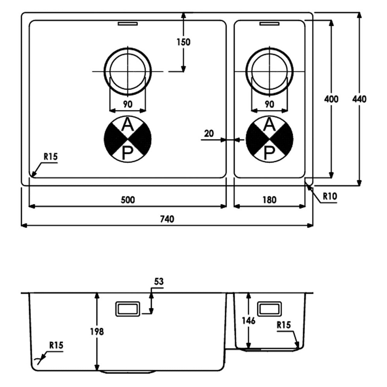 Abode Matrix R15 1.5 Bowl Large Undermount Steel Sink LH or RH