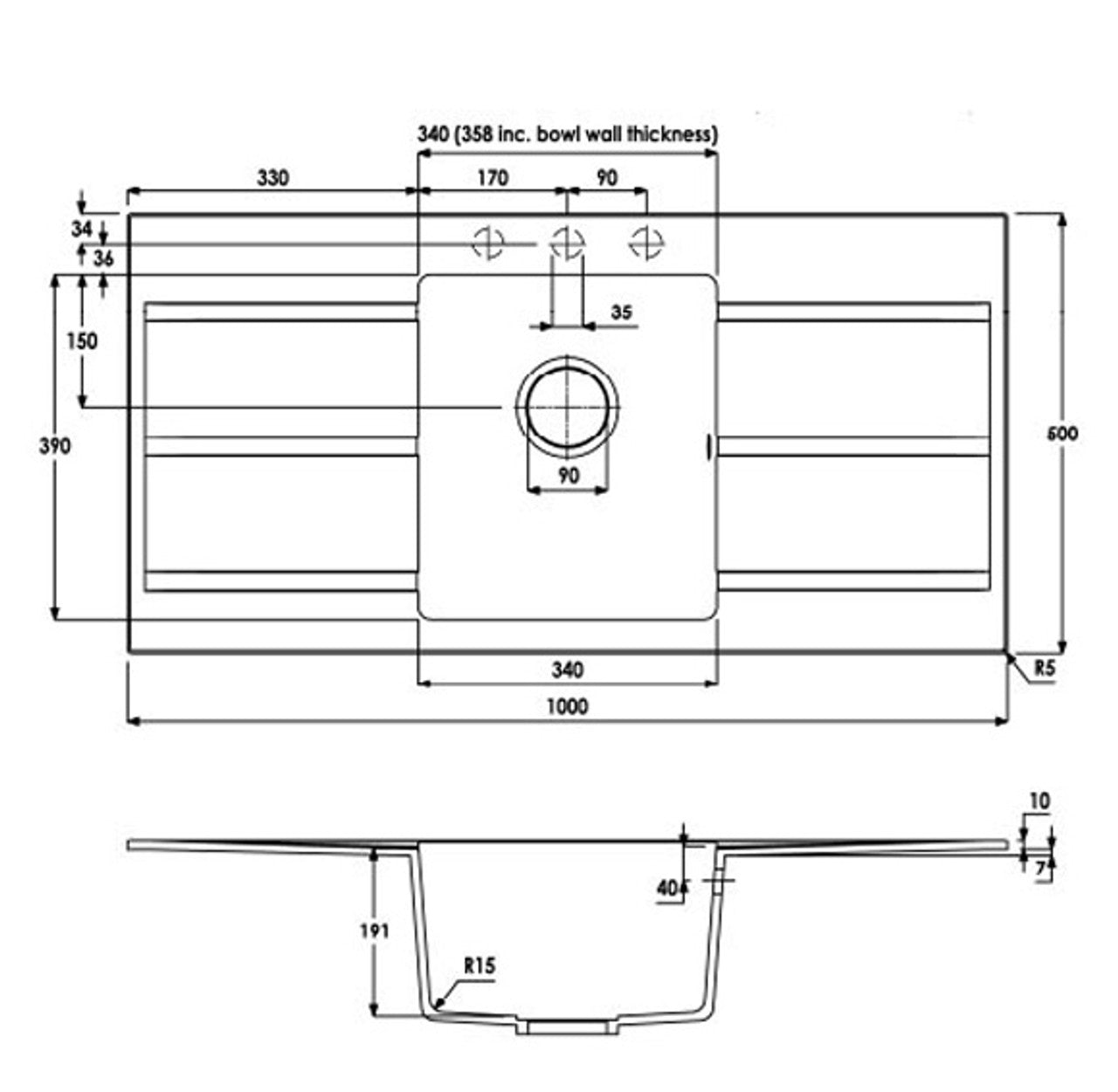 Abode ZERO 100 Double Drainer Granite Sink White