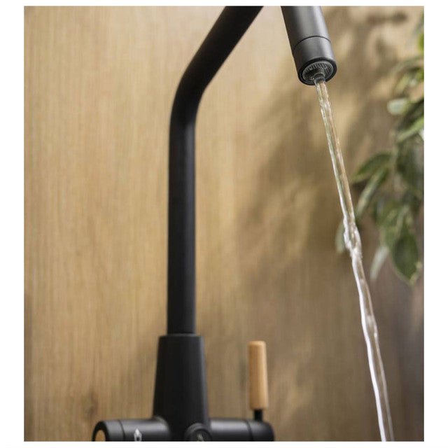 Abode Pronteau Scandi-E 4 in 1 Hot & Filtered Kitchen Tap Wood Handle Black