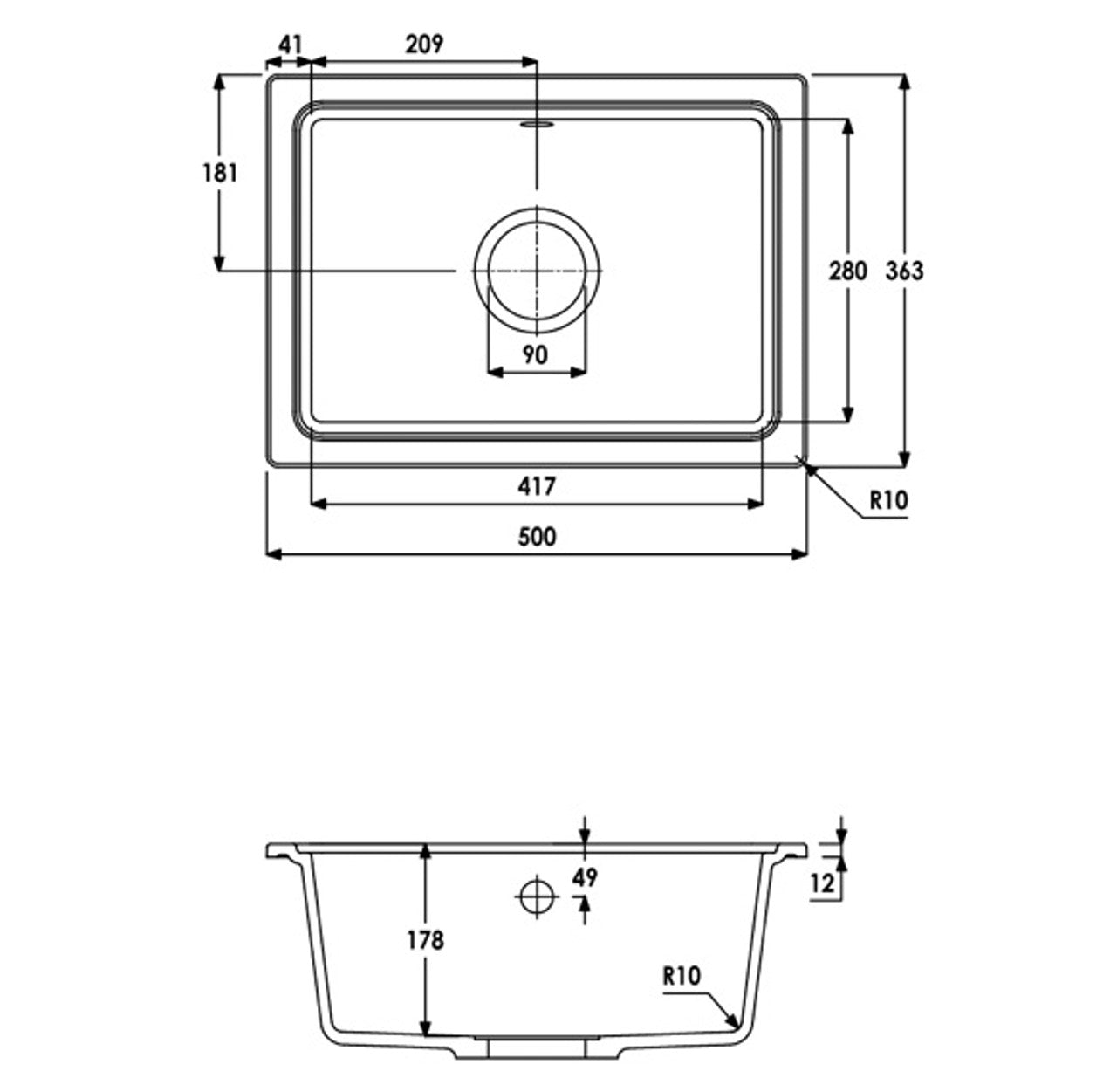 Abode Denton 1.0 Bowl Granite Sink Black