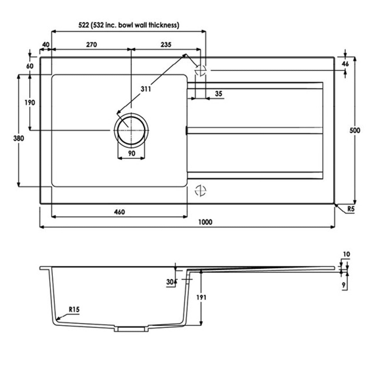 Abode ZERO 100 Granite Sink Grey