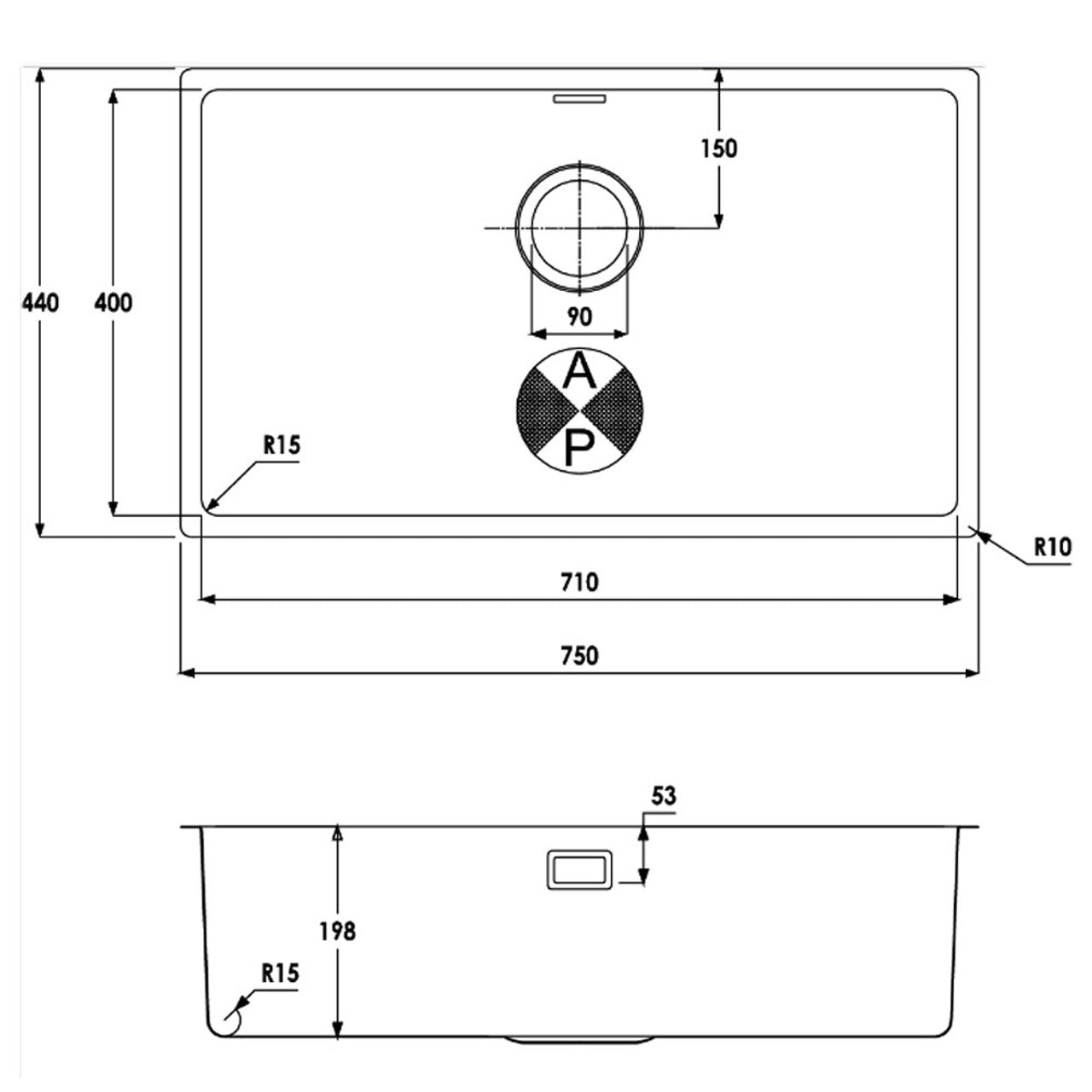 Abode AW5128 MATRIX R15 XL Stainless Steel Sink