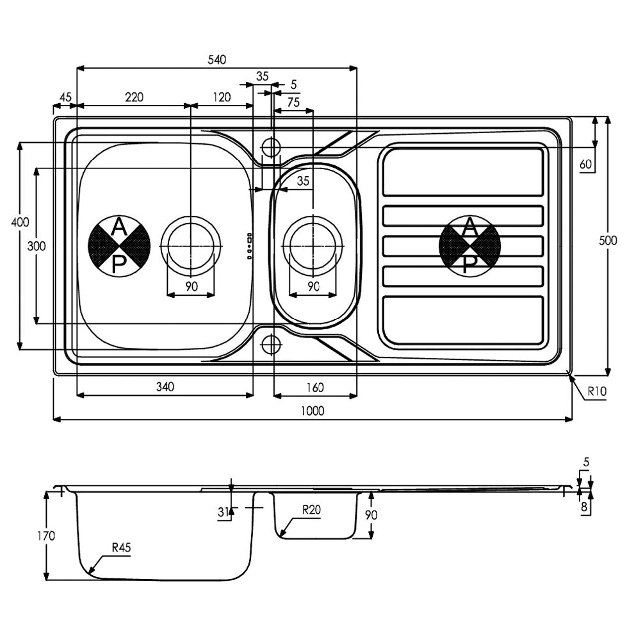 Abode Mikro 1.5 Bowl Sink with Drainer