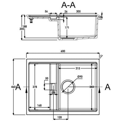 Abode Synchronist Compact 1.25 Bowl Kitchen Sink with Drainer Grey