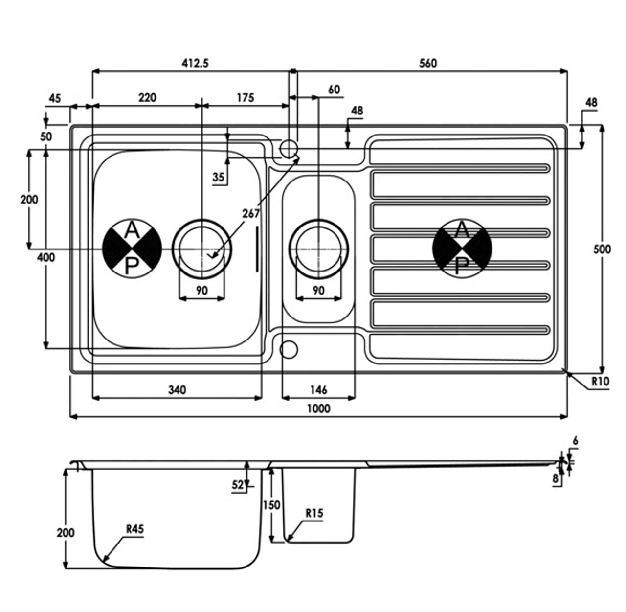 Abode AW5113 NERON 1.5 Inset Stainless Steel Sink